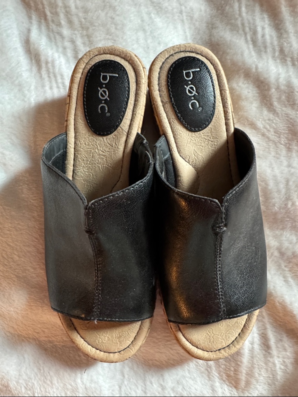 b.o.c. Black Open-Toe Slide Mules